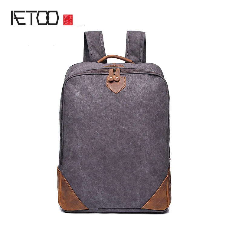 

AETOO original models men bag shoulder bag retro men canvas backpack with the first layer of leather bag factory direct