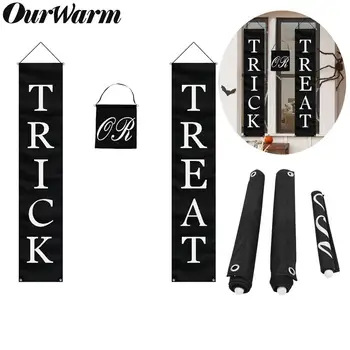 

OurWarm Trick or Treat Sign Door Decor Halloween Decoration Horror Props Outdoor Office Halloween Banner Festive Party Supplies