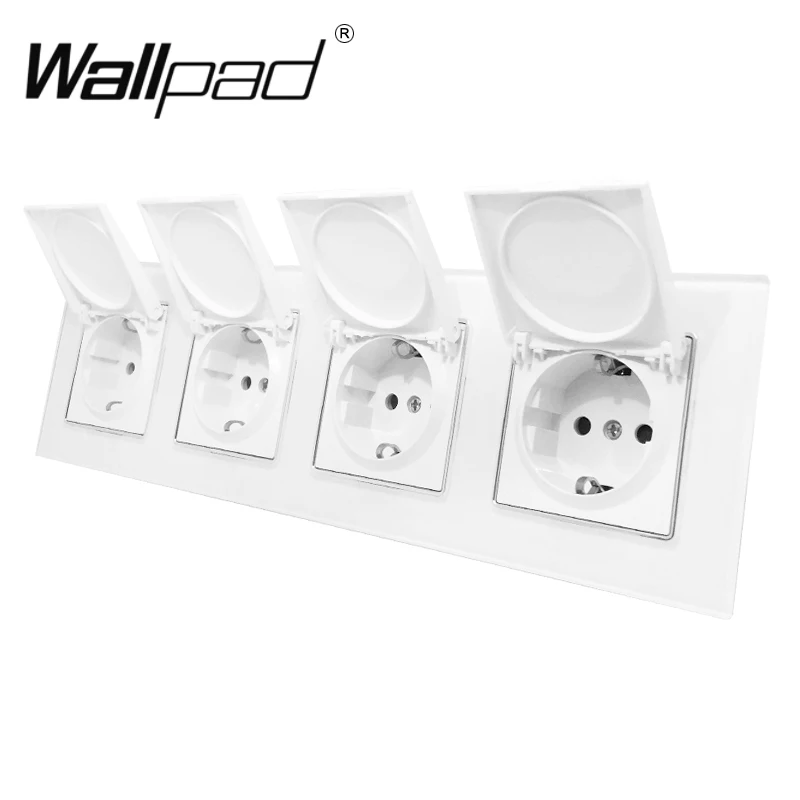 

4 Way EU Socket with Cap Round Box Mount CE Wallpad Luxury White Crystal Glass Quadruple Frame 16A EU Schuko Outlet with Claws
