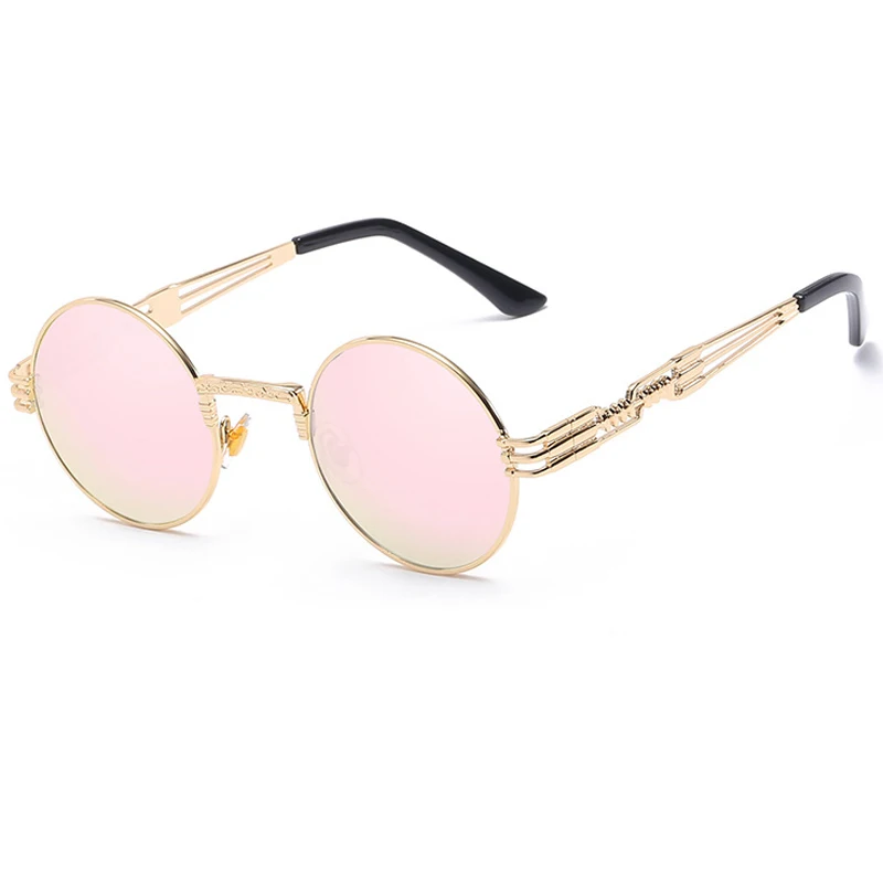 QIFENG стимпанк очки, солнцезащитные очки для мужчин и женщин, брендовые дизайнерские винтажные Круглые Солнцезащитные очки для UV400, женские мужские ретро очки QF022 - Цвет линз: QF022-C5