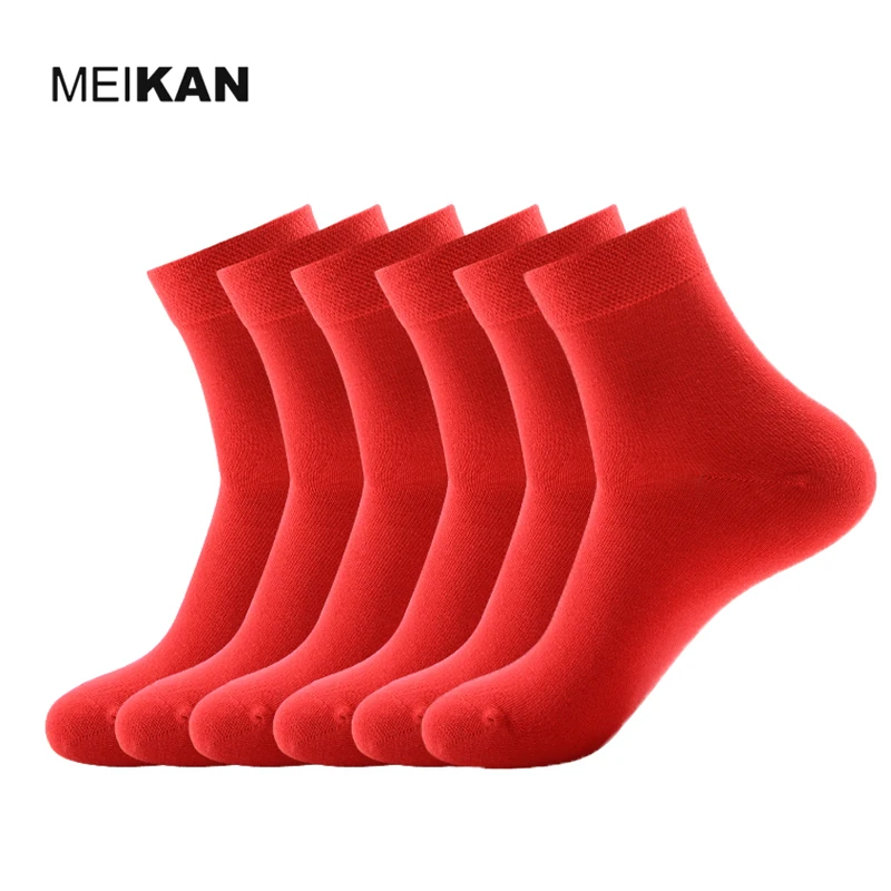 6Pairs Men's Red Socks Winter Ankle Sport Socks Solid Color Compression