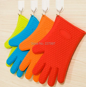 

100PCS/lot Kitchen Cooking Gloves Microwave Oven Non-slip Mitt Heat Resistant Silicone Gloves Cooking Baking BBQ Gloves