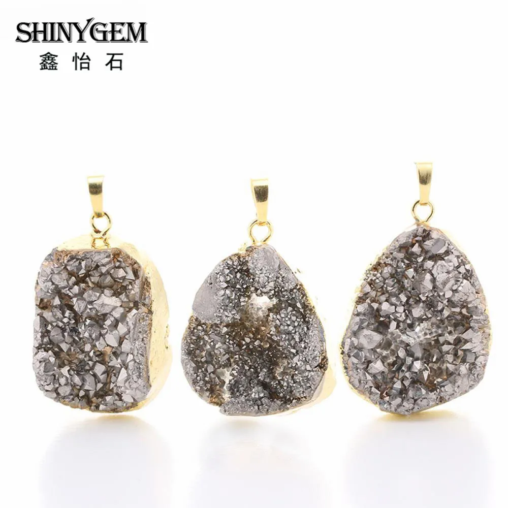 Подвеска ShinyGem с натуральным друзным кристаллом, золотой край, несимметричный кристалл, опал, подвеска, чакра, натуральный камень, Подвески для изготовления ювелирных изделий