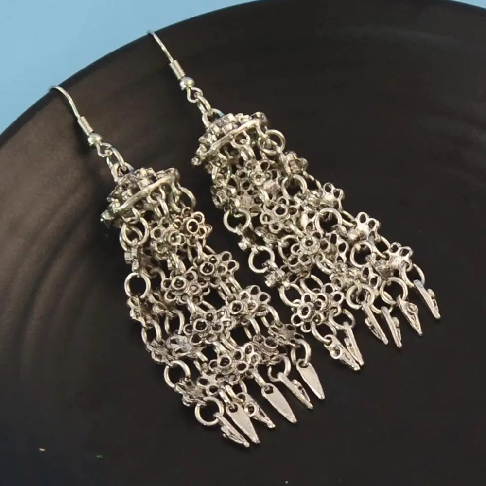 

Indian Big Long Tassel Earrings Silver Oxidized Jewelry For Women Gifts Statement Unique Vintage Turkish Gypsy Jhumka Jewellry