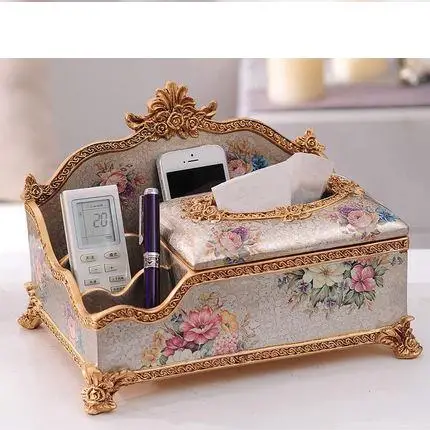 

Fashion multifunctional tissue pumping box decoration box american remote control storage box vintage living room coffee table