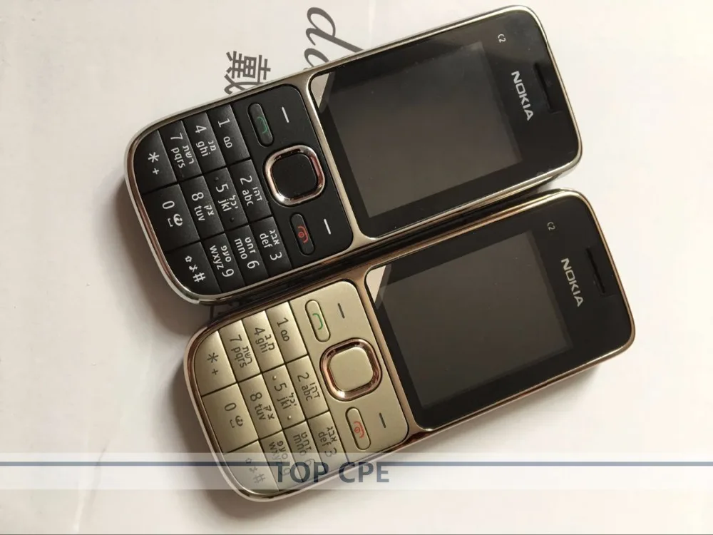 Разблокированный Nokia C2 C2-01 3.2MP 2," английский/русский/Иврит Клавиатура одноядерный черный/золотой 2G 3g мобильный телефон