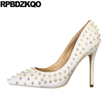 

gothic 10 42 sexy white high heels pointed toe plus size ladies catwalk 12cm 5 inch stud pumps 8cm stiletto shoes exotic dancer
