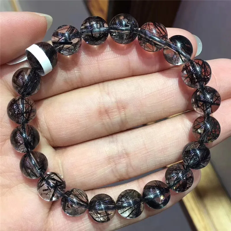 Natural Black Hair Rutilated Quartz Stone Bracelet  (6)