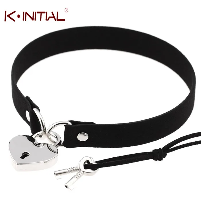 Kinitial Готический Панк Ожерелье Стиль Многоцветный Сердце с Замком Кулон PU Leather Choker Воротник Chocker Ожерелье для Женщин Подарок - Окраска металла: Голубой с покрытием из белого цинка