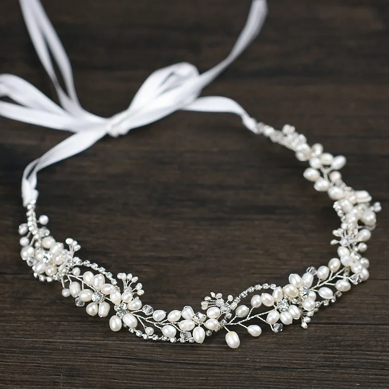 

Dower me Freshwater Pearls Hair Jewelry Wedding Headband Tiara Handmade Bridal Hair Vine Accessories Women Headpiece