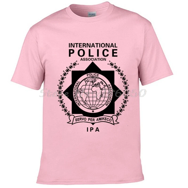 pink Мужская футболка с логотипом Интерпола, Международная полицейская футболка, мужские хлопковые футболки с коротким рукавом, новинка, крутые Топы - Цвет: pink