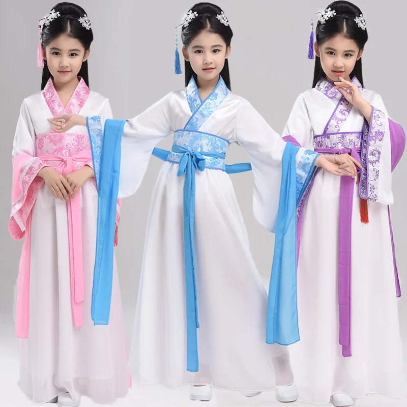 

Chinese Hanfu Dress Girls Fairy Folk Dance Costumes For Kids Traditional Chinese Tang Ancient Costume Classical Child DNV10712