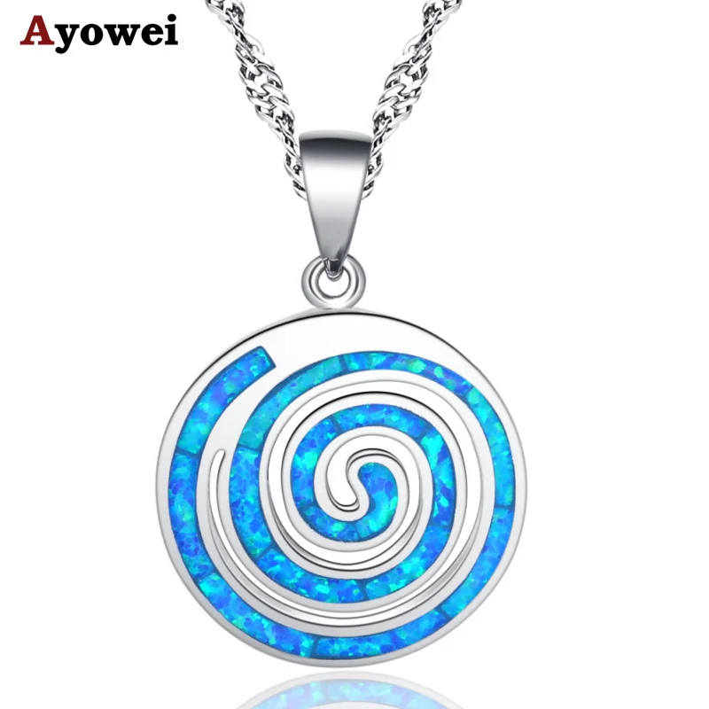 

Ayowei blue thread shape 925silver stamped opal necklace pendant fashion party gift female models OP859A