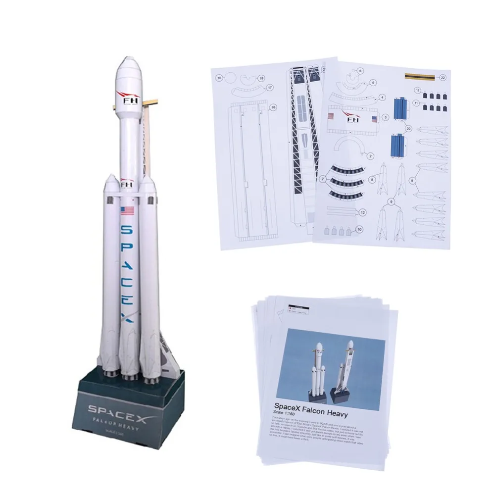 1:160 Space X Falcon Heavy duty Rocket 3D Paper Model Puzzle Студенческая Модель ручной работы DIY model игрушка