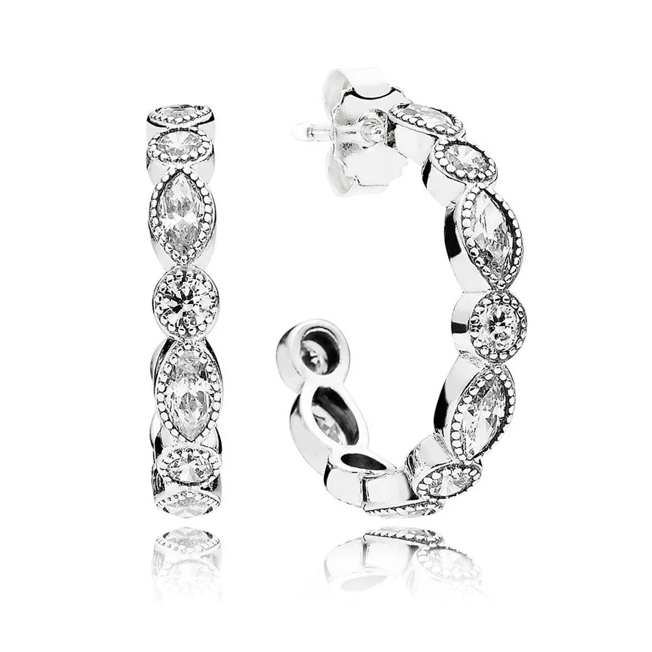 

Authentic S925 Sterling Silver Women Jewelry Lady Earrings Girl Birthday Gift Alluring Brilliant Marquise Hoop Earrings Clear CZ