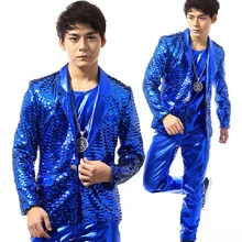 S-xxxl можно подгонять корейский Тонкий моды личности мужской для певца, танцора Мужская Новая сценическая одежда для выступлений костюмы синий костюм