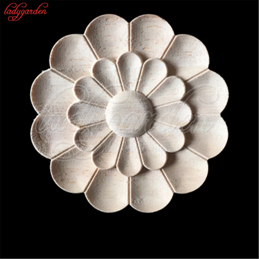 

4CM Flower Wood Carving Decorative Unpainted Wood Carved Corner Onlay Applique Frame For Furniture Cabinet