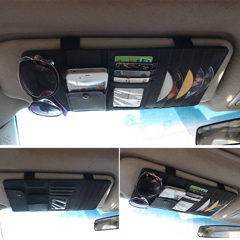 prativerdi Car Leather Multifunction CD Box Car Sun Visor CD Case for DVD Travel Organizer Business Card Holder CD Storage Bag3