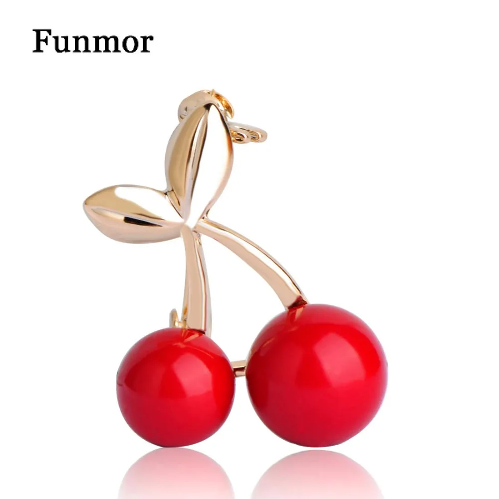 

Fashion Gold Wedding Red Cherry Brooches Suit Collar Pin Hijab Pins Up Women Dress Scarf Clips Sweet Fruit Jewelry Corsages