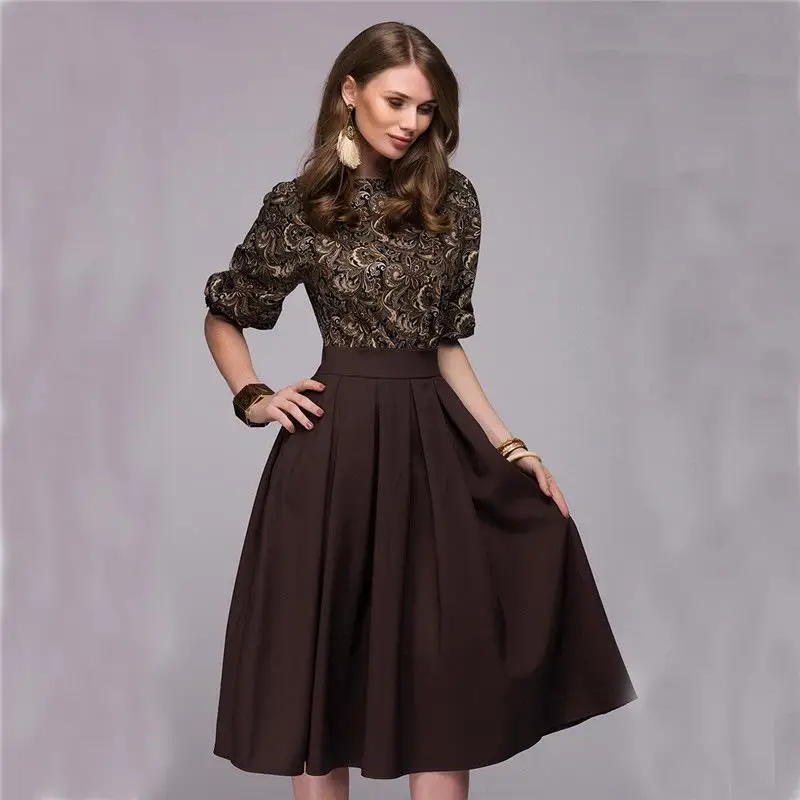 

Fashion Women Floral Printed Vintage Party Long Dresses Spring Casual Elegant Plus Size a6858