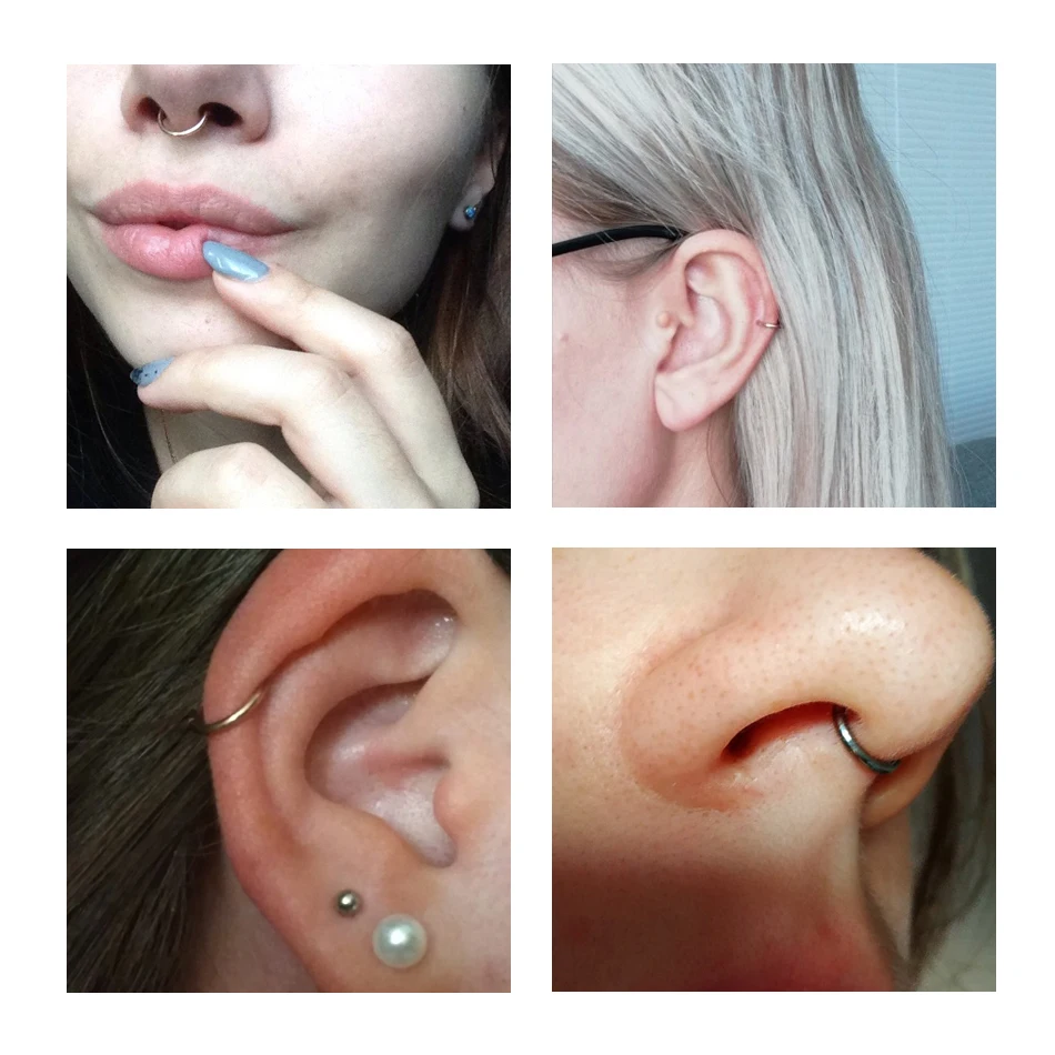 100pcs Oreille Tragus Helix Cartilage Diath Hoop Nose Lip Ring 20 g Body Piercing