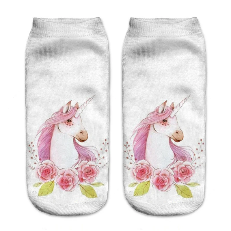 Hot Sale Harajuku 3D Print Unicorn Women Sock 16 Patterns Women Kawaii Cute Casual Popular Ankle Women Socks hue socks