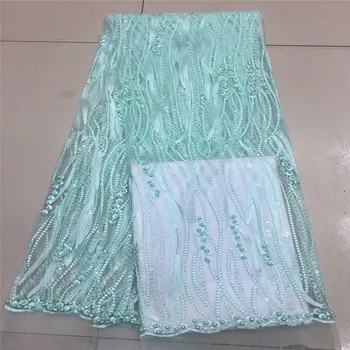 

African Sequins Lace Fabric 2019 High Quality Lace French Beads Tulle Lace Nigerian Lace Fabrics For Wedding Dresses xc65-1538