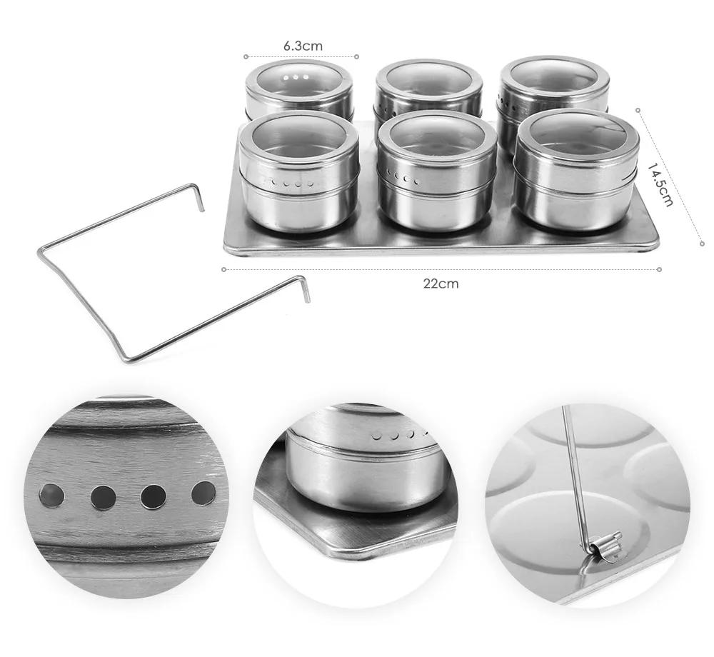 6pcs Stainless Steel Magnetic Seasoning Pot