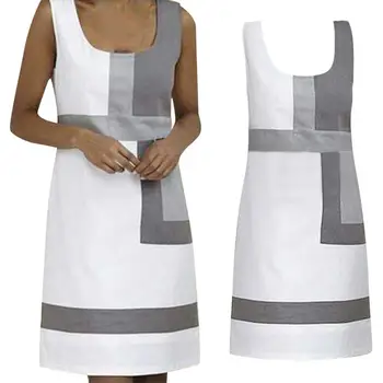 

Travel Office Summer Casual Women Color Block Sleeveless O-Neck Mini Shift Dress New Vintage Chic