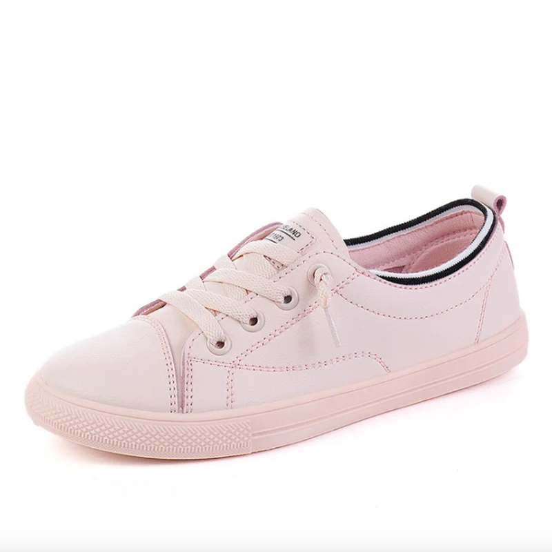 

Women Sneakers 2019 Summer PU Leather Women Casual Shoes Flats Breathable Women Shoes Fashion Shallow Lace Up White shoes