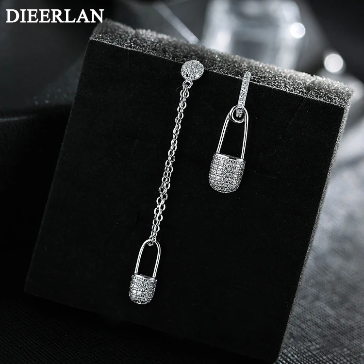 

925 Sterling Silver Long Asymmetrical Pin Earrings For Women Hot Fashion sterling-silver-jewelry brinco brincos bijoux