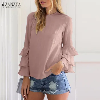 

Women Tops and Blouses ZANZEA Spring Long Ruffles Sleeve Shirt Elegant Office Lady Work Chic Tunic Blusas Feminina Plus Size 5XL