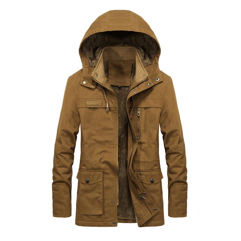 

2019 Autumn Winter Models Long Section Men Set Hiking Jacket Plus Velvet Thick Coat Large Size Hooded Korean Version Solid Color