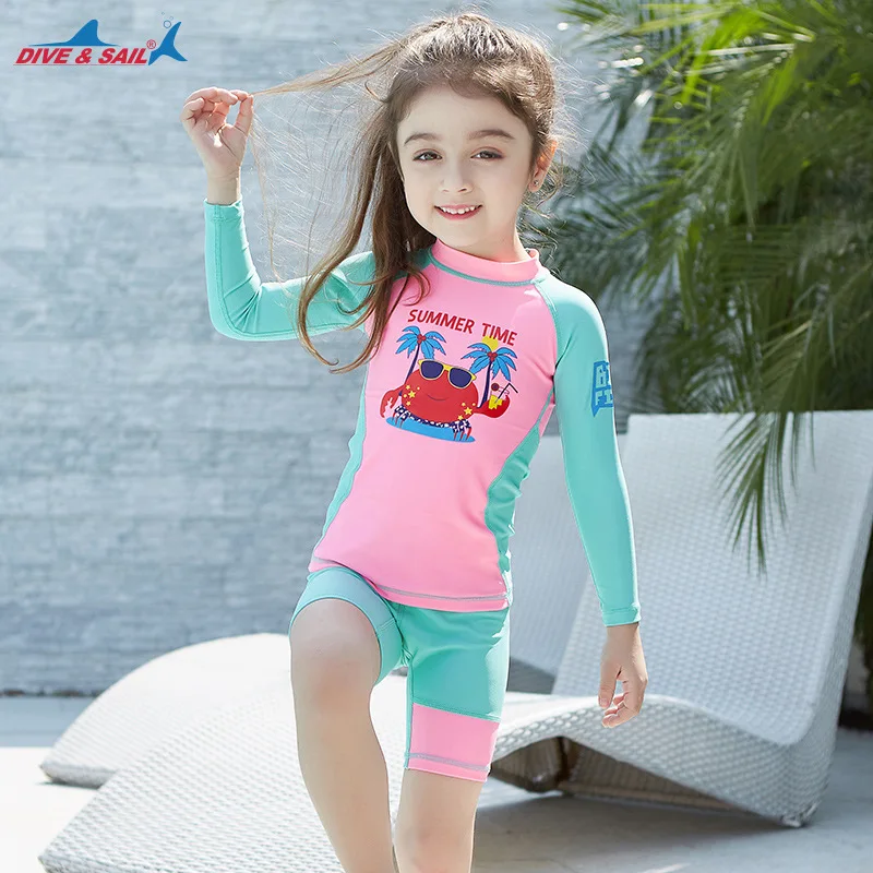 

Children's Rash Guards Long Sleeve Swimsuit Kids Bathing Suit Tankini Swimming Girl Toddler Children Boys Girls Split Print Crab
