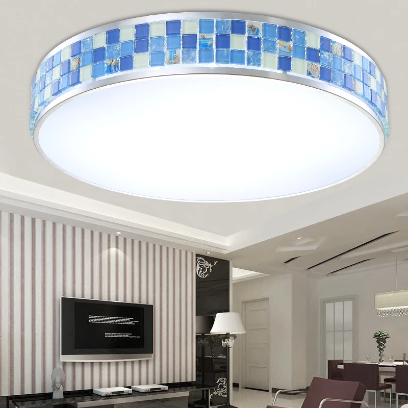 Latest Design Blue Crystal Seashells Mosaic Circle Led