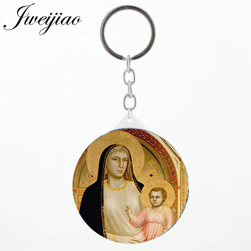 

JWEIJIAO Virgin Mary Pictures Round Makeup mirrors keychains Mysterious religious art custom Mini Compact mirror vm01