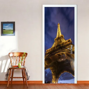 

3D Print Building PVC Waterproof Entire Door Sticker Creative Stickers Door Wall Sticker DIY Mural Bedroom Home Decor