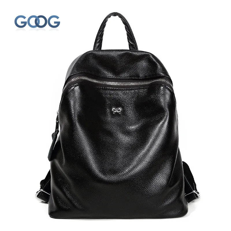 

European style fashion solid leather leather backpack soft surface portable zipper box lychee pattern student shoulder b