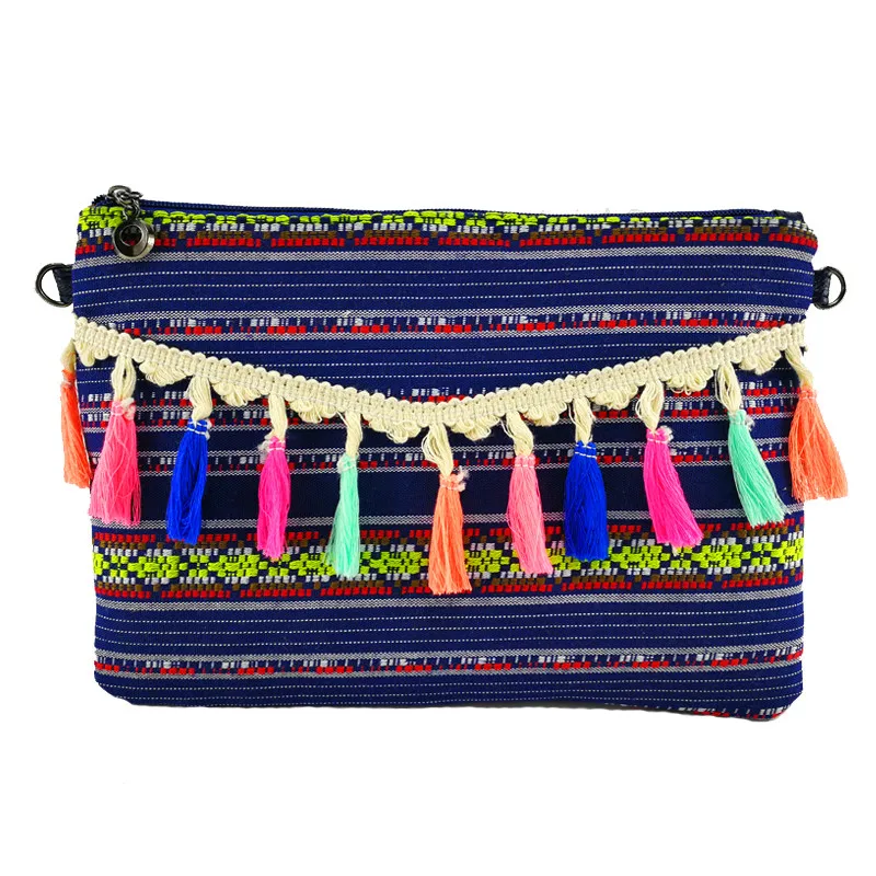 Brand Canvas women bags Handmade Tassel bags Chain Clutch bag Boho Shoulder bag Vintage Crossbody