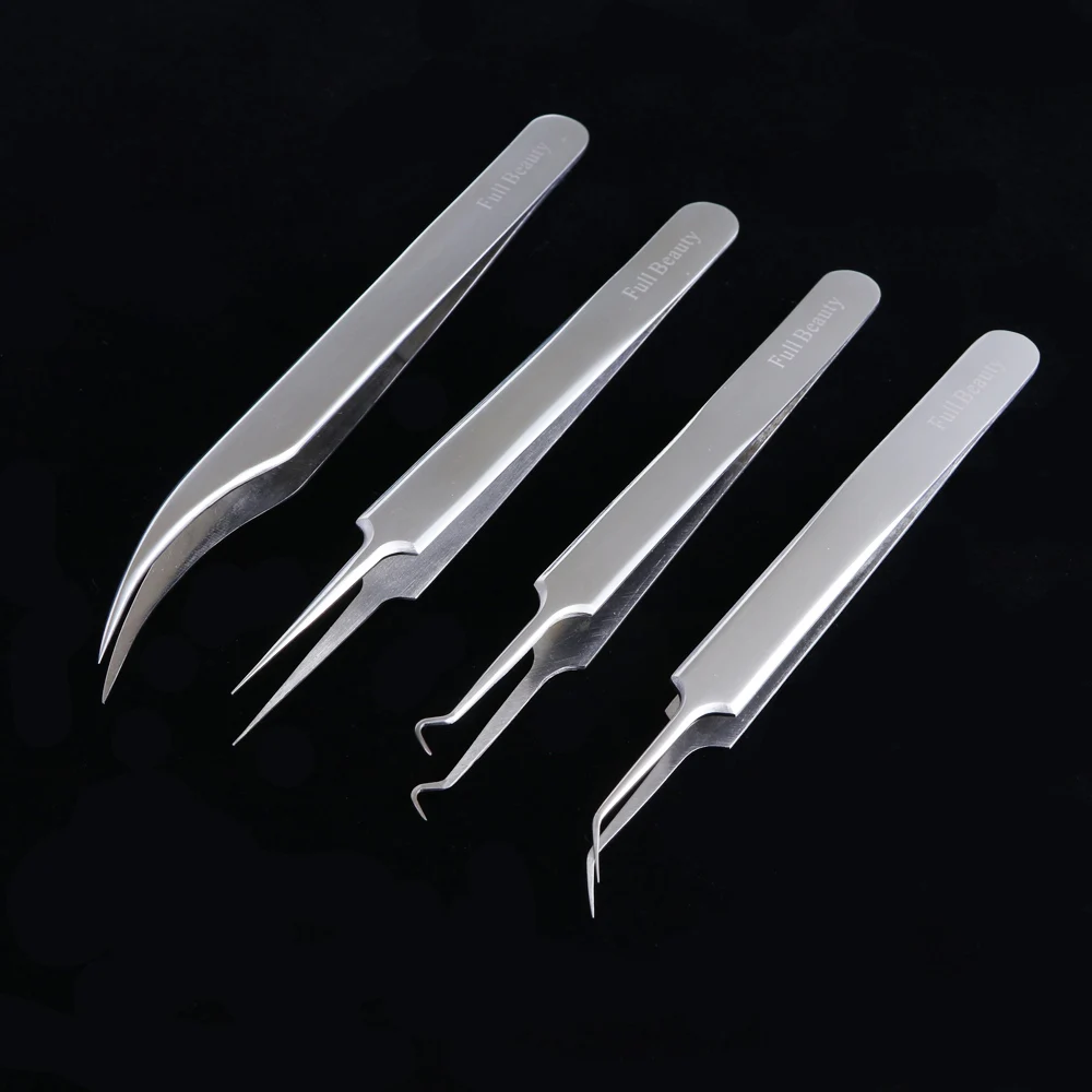 

4pcs Stainless Steel Curved Straight Eyelash Extension Tweezers Rhinestones Picker Anti Acid Makeup Nail Art Tools JIFBNC01-04
