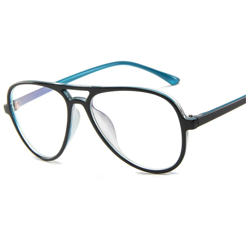 Модные ретро очки-пилоты, оправа для женщин и мужчин, негабаритные оправы для очков, прозрачные линзы, поддельные очки - Цвет оправы: Blue
