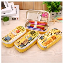 I49 1X Kawaii PU Leather Minions Pencil Holder Pen Bag Pouch School Stationery Case Storage Box