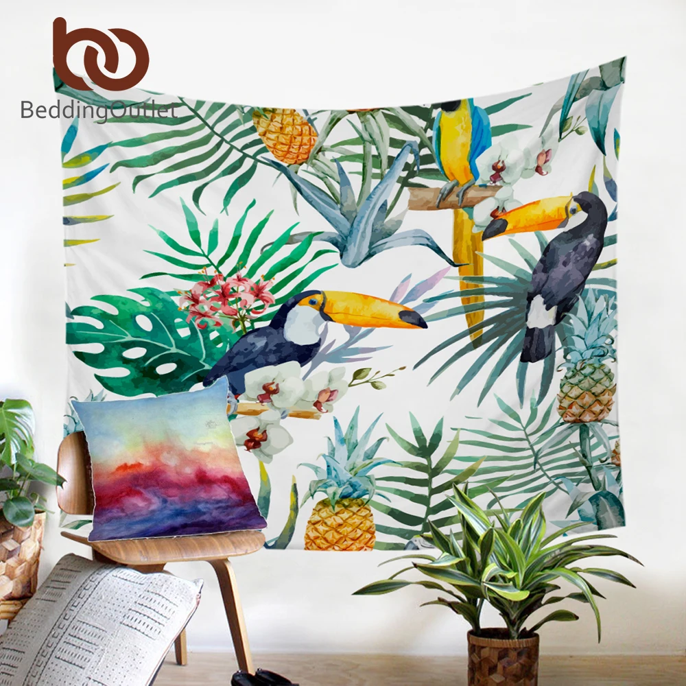 

BeddingOutlet Toucan Tapestry Wall Hanging Flower Decorative Wall Carpet Tropical Plant Pineapple Bed Linen Animal Bedding