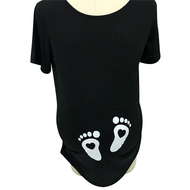 Модная Футболка для беременных женщин; повседневная одежда для беременных; футболка с короткими рукавами в простом стиле с круглым вырезом; топы - Цвет: Черный