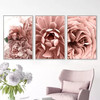 

SURE LIFE Ins Nordic Blush Floral Pink Rose Flower Canvas Printing Paintings Posters Wall Art Pictures for Kids Room Home Decor