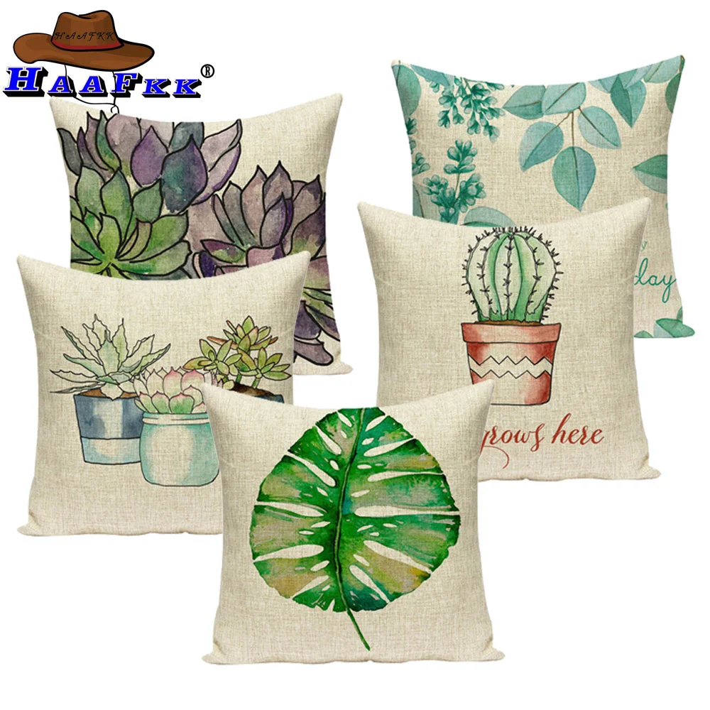 

Hyha Tropical Plant floral Cushion Cover Cotton Linen Cactus Endless Summer Forest Home Decorative Pillow Cover for Sofa Sunrise