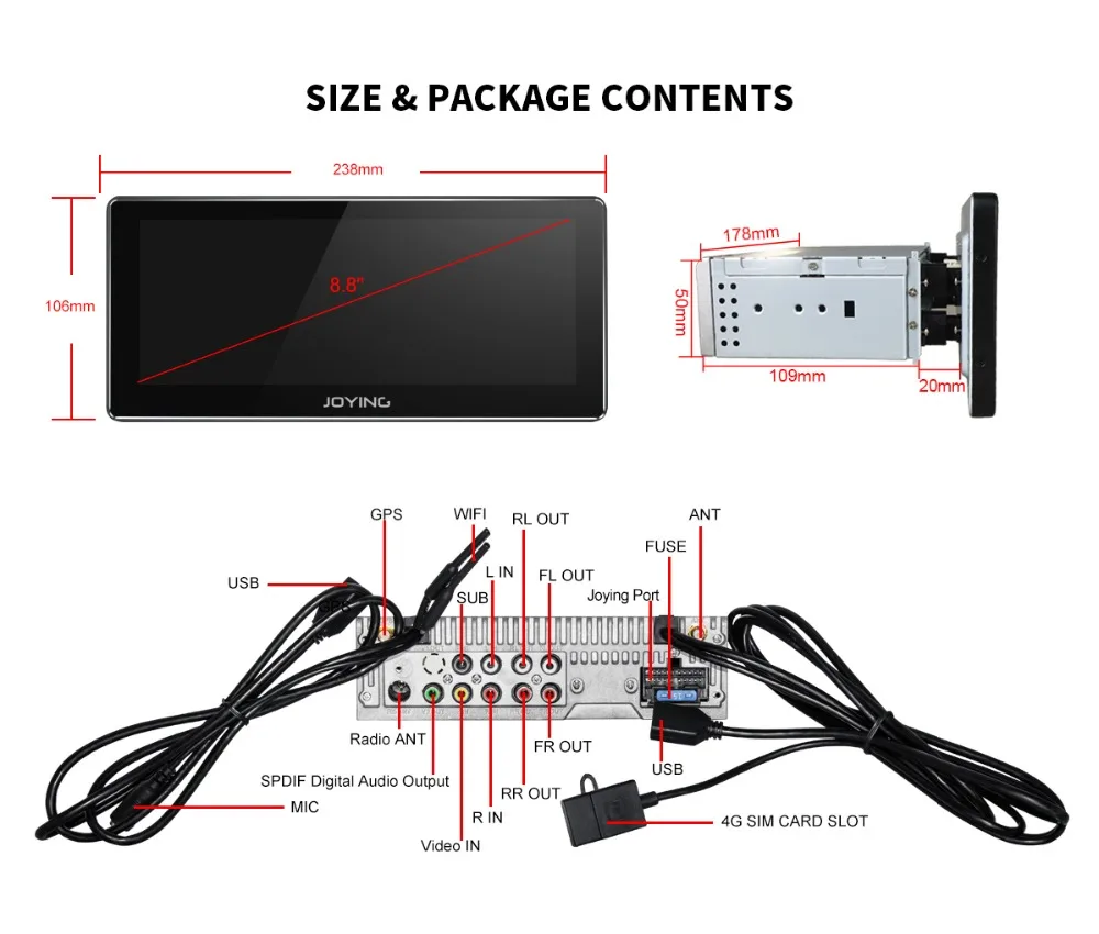 Cheap 8.8 inch IPS Screen Android 8.1 single din car radio player Octa Core 4GB Ram+64GB Rom built in 4G&DSP module GPS stereo audio 26