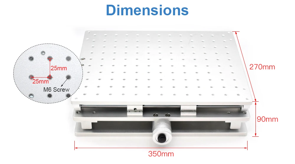WaveTopSign лазерная маркировочная машина 2D Рабочий стол 350*270*90 мм ось X Регулируемая 0-150 мм ось Y Регулируемая 0-190 мм фиксированные Scews M6