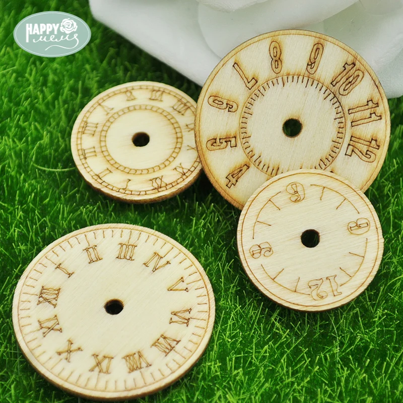 

Happymems Wood Shapes Clock Design 24pcs/lot DIY Crafts Natural Wooden Shape Home Decorations Wall Stickers Gifts For Children