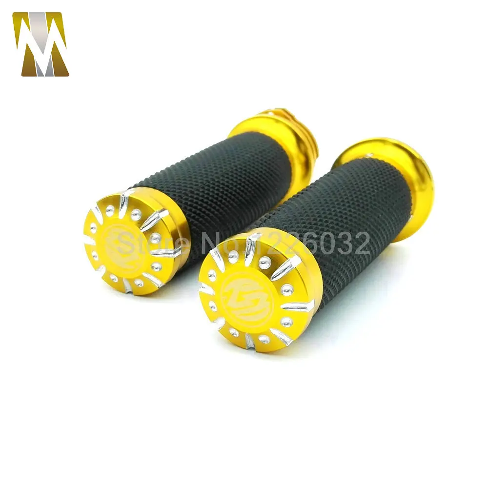Yellow High Quality Motorcycle 1 25mm Aluminum CNC Deep Cut Handle Bar Hand Cross Grips For